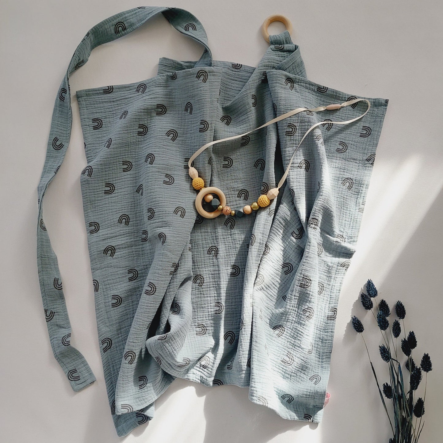 Drap d'allaitement personnalisé coton "Bleu arc" (+collier d'allaitement)