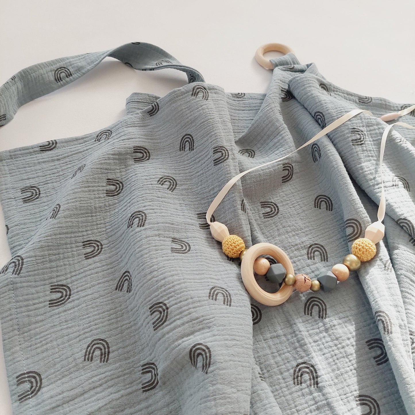 Drap d'allaitement personnalisé coton "Bleu arc" (+collier d'allaitement)
