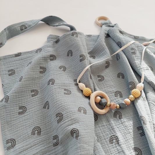 Drap d'allaitement personnalisé coton "Bleu arc" (+collier d'allaitement)