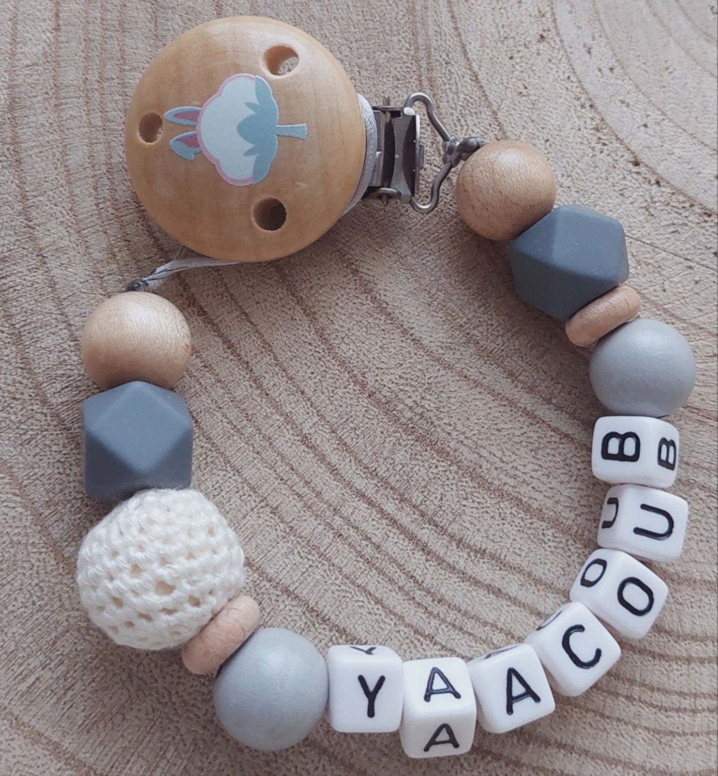 Attache tétine personnalisée GRISE