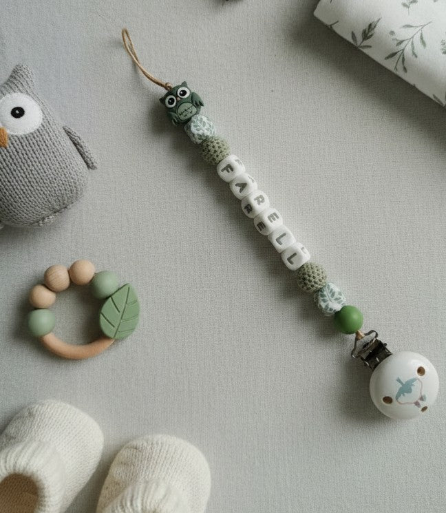 Attache tétine Hibou Vert