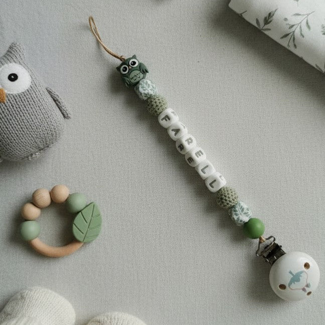 Attache tétine Hibou Vert