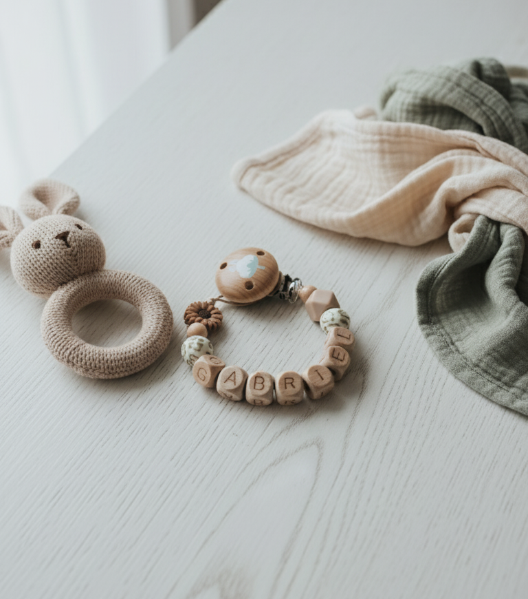 Attache tétine flower marron